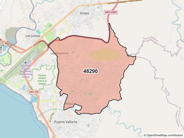 Mapa del código postal 48290, Puerto Vallarta, Jalisco