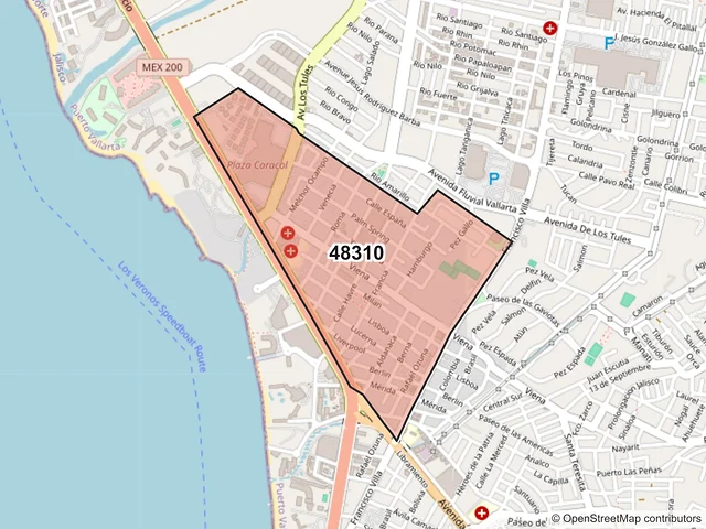 Mapa del código postal 48310, Puerto Vallarta, Jalisco