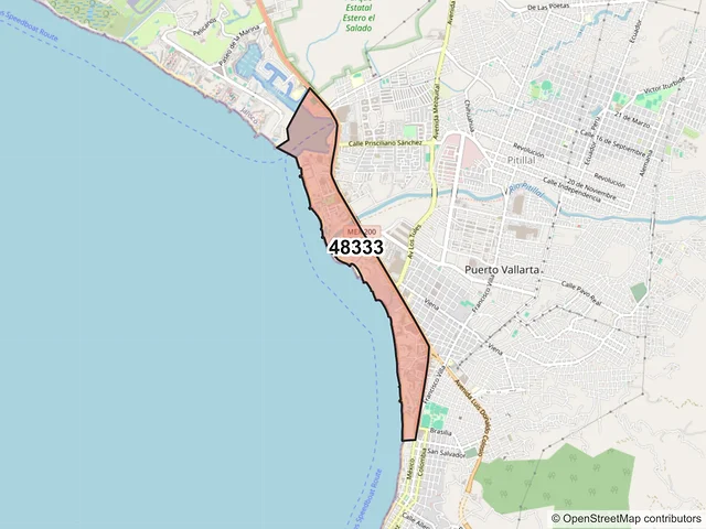 Mapa del código postal 48333, Puerto Vallarta, Jalisco