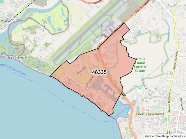 Mapa del código postal 48335, Puerto Vallarta, Jalisco