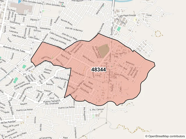 Mapa del código postal 48344, Puerto Vallarta, Jalisco