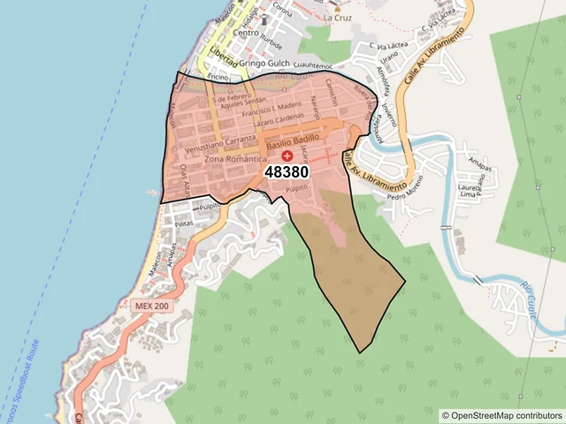 Mapa del código postal 48380, Puerto Vallarta, Jalisco