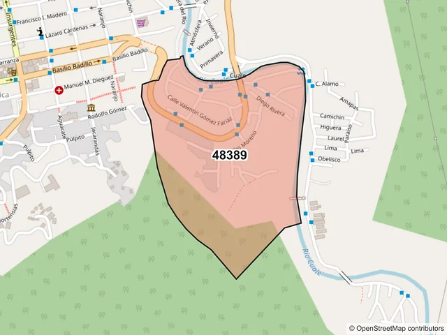 Mapa del código postal 48389, Puerto Vallarta, Jalisco