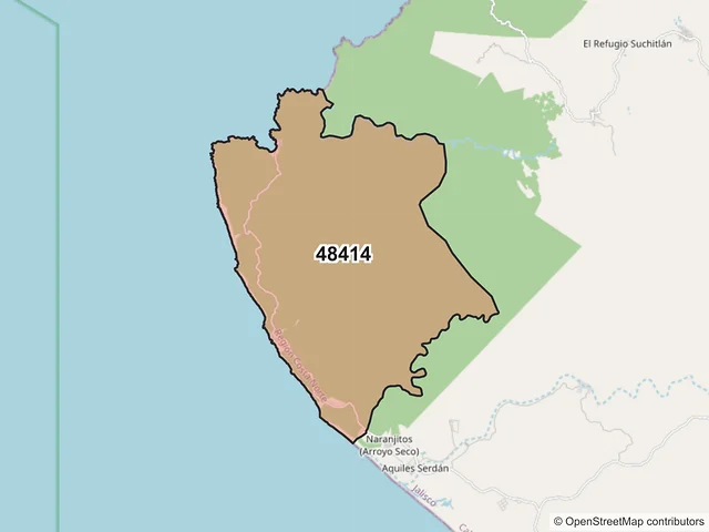 Mapa del código postal 48414, Cabo Corrientes, Jalisco