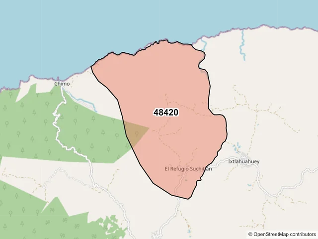 Mapa del código postal 48420, Cabo Corrientes, Jalisco
