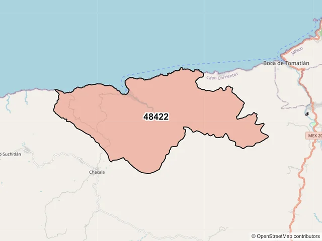 Mapa del código postal 48422, Cabo Corrientes, Jalisco