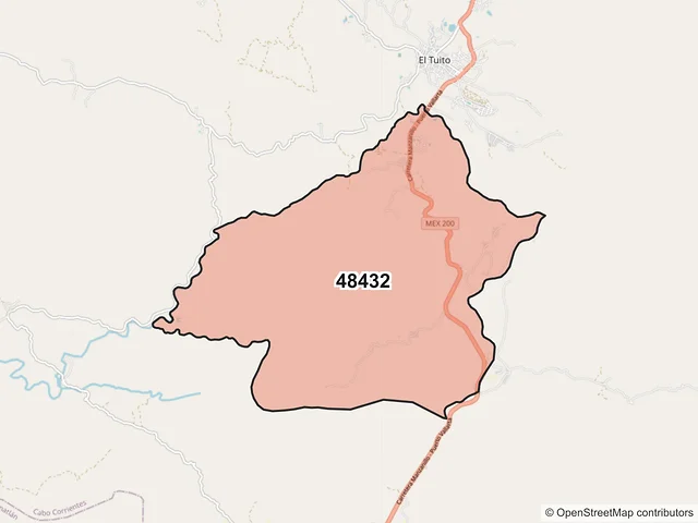 Mapa del código postal 48432, Cabo Corrientes, Jalisco