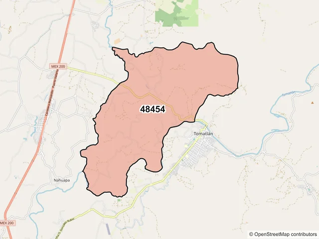 Mapa del código postal 48454, Tomatlán, Jalisco