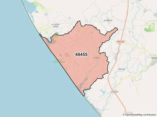 Mapa del código postal 48455, Tomatlán, Jalisco