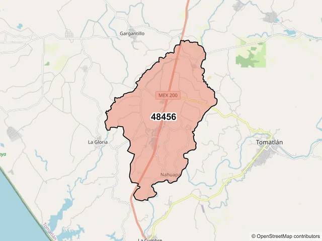 Mapa del código postal 48456, Tomatlán, Jalisco
