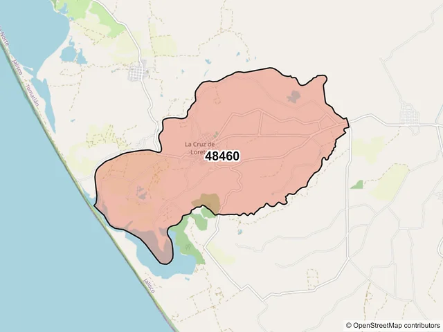 Mapa del código postal 48460, Tomatlán, Jalisco