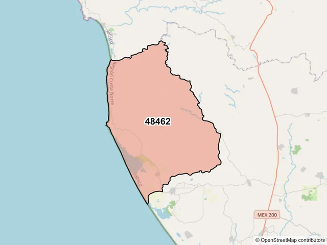 Mapa del código postal 48462, Tomatlán, Jalisco