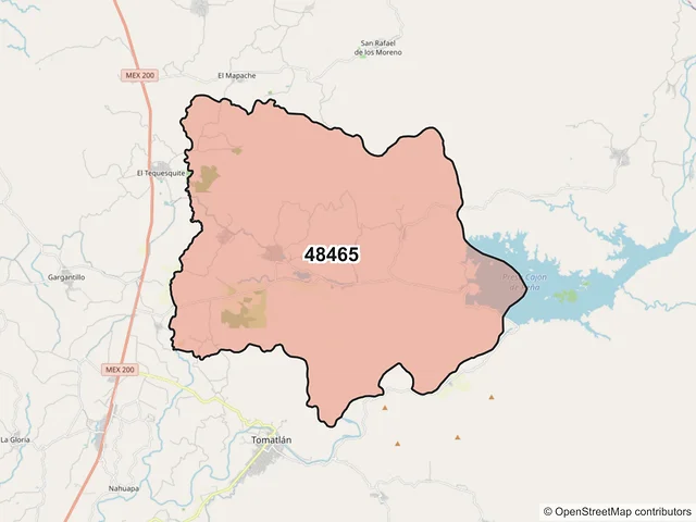 Mapa del código postal 48465, Tomatlán, Jalisco