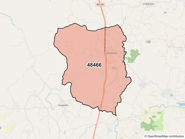 Mapa del código postal 48466, Tomatlán, Jalisco