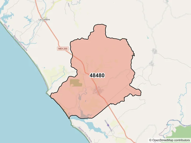 Mapa del código postal 48480, Tomatlán, Jalisco