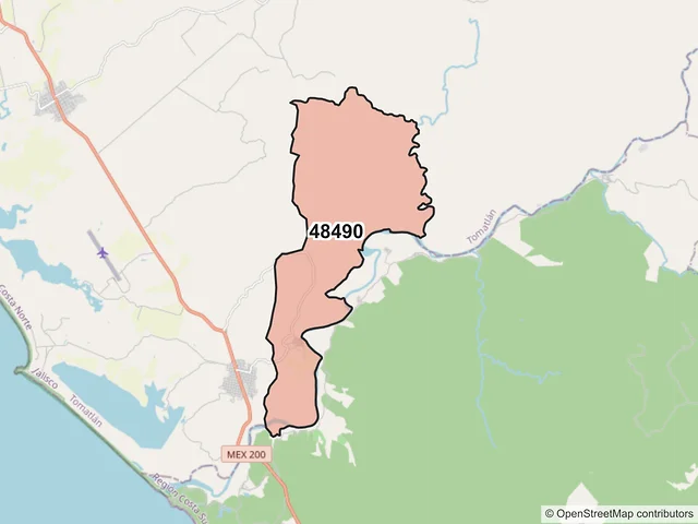 Mapa del código postal 48490, Tomatlán, Jalisco
