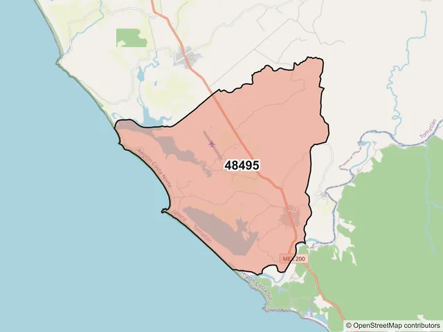 Mapa del código postal 48495, Tomatlán, Jalisco