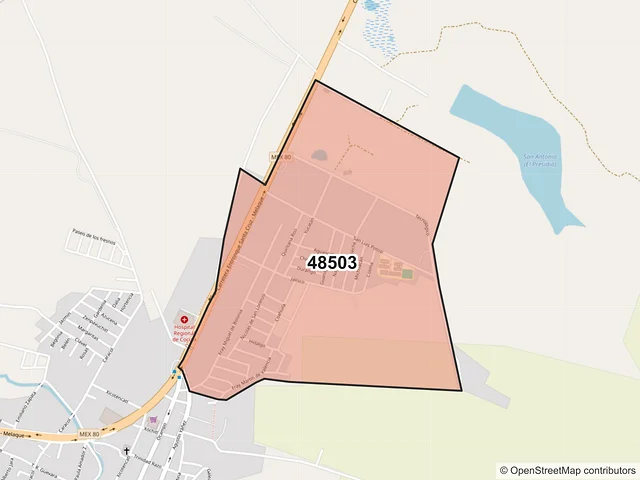 Mapa del código postal 48503, Cocula, Jalisco