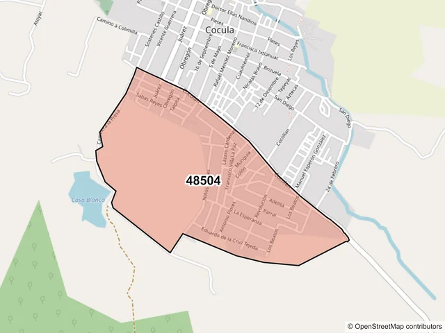 Mapa del código postal 48504, Cocula, Jalisco