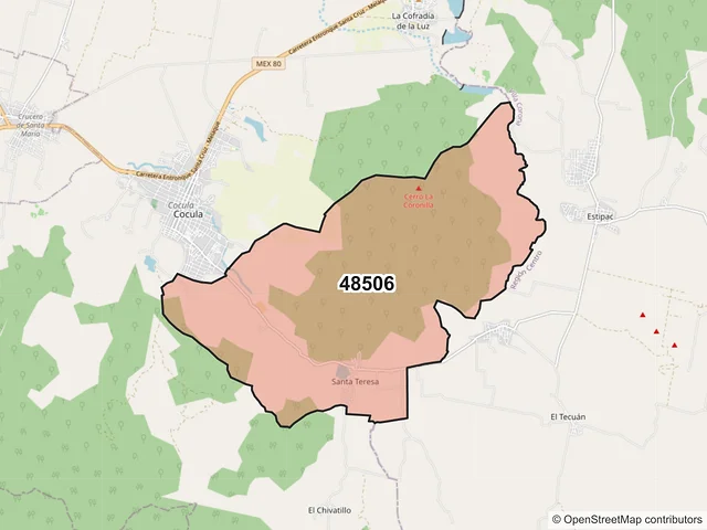 Mapa del código postal 48506, Cocula, Jalisco