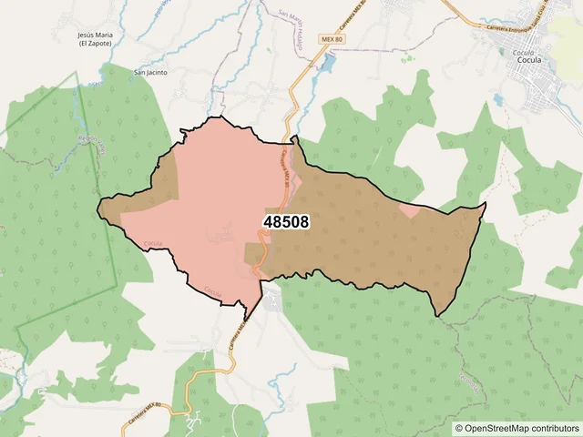 Mapa del código postal 48508, Cocula, Jalisco