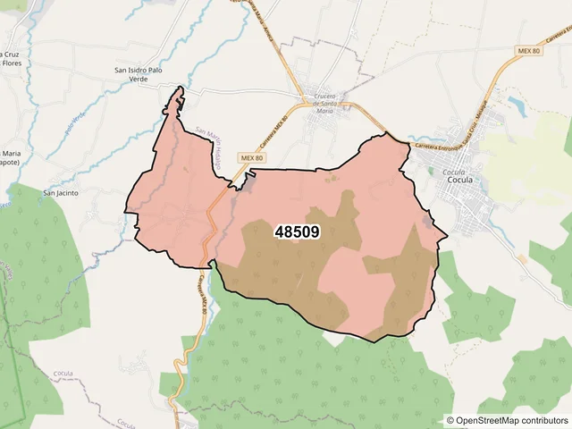 Mapa del código postal 48509, Cocula, Jalisco