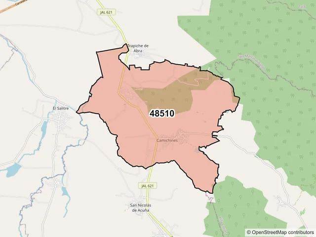 Mapa del código postal 48510, Cocula, Jalisco