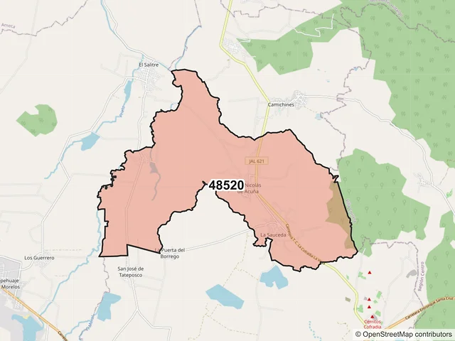 Mapa del código postal 48520, Cocula, Jalisco