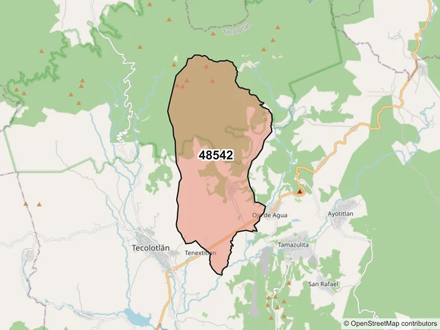 Mapa del código postal 48542, Tecolotlán, Jalisco