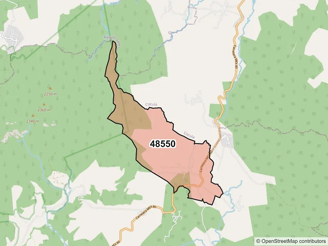 Mapa del código postal 48550, Tecolotlán, Jalisco