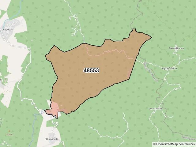 Mapa del código postal 48553, Tecolotlán, Jalisco
