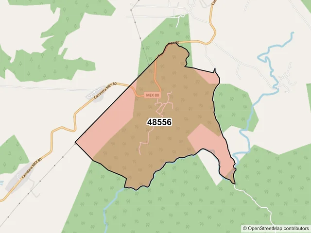 Mapa del código postal 48556, Tecolotlán, Jalisco