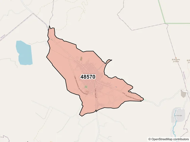 Mapa del código postal 48570, Tenamaxtlán, Jalisco