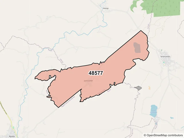 Mapa del código postal 48577, Tenamaxtlán, Jalisco