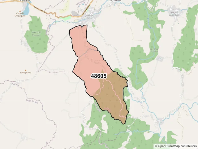 Mapa del código postal 48605, Juchitlán, Jalisco