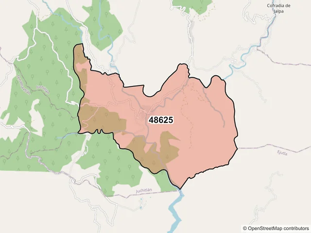 Mapa del código postal 48625, Juchitlán, Jalisco
