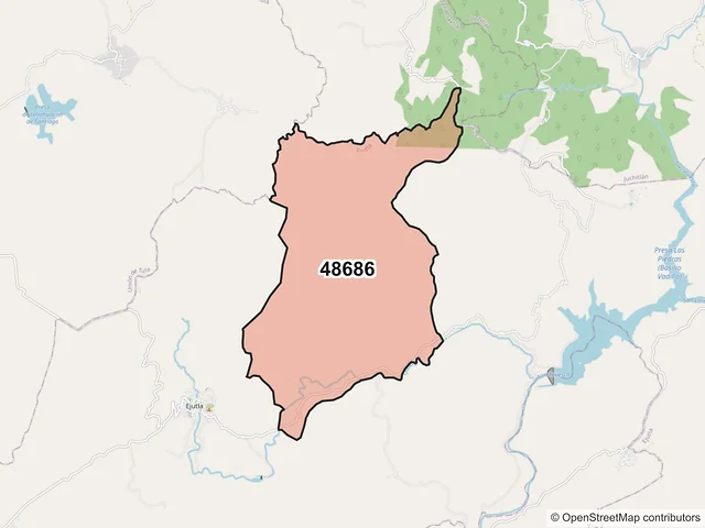 Mapa del código postal 48686, Ejutla, Jalisco
