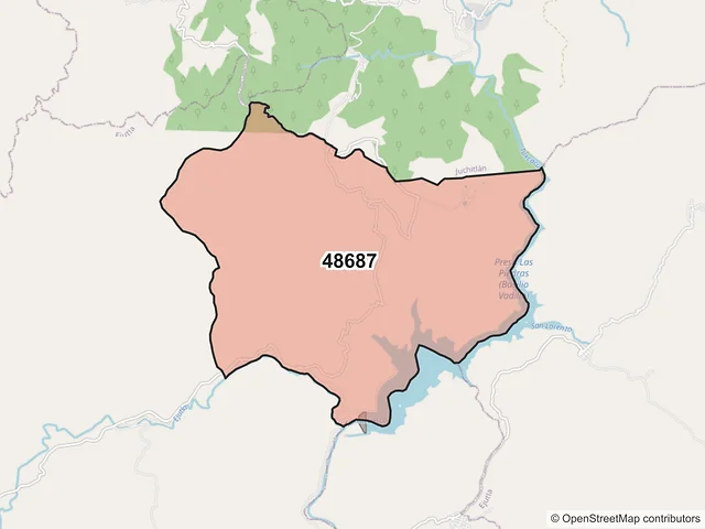 Mapa del código postal 48687, Ejutla, Jalisco