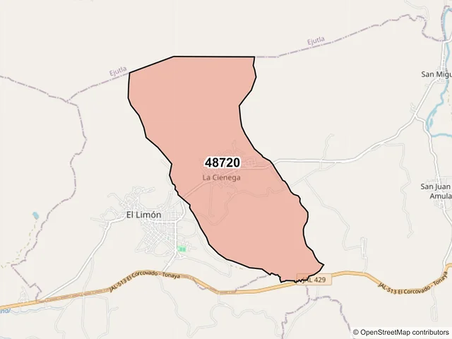 Mapa del código postal 48720, El Limón, Jalisco