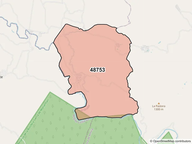 Mapa del código postal 48753, El Grullo, Jalisco