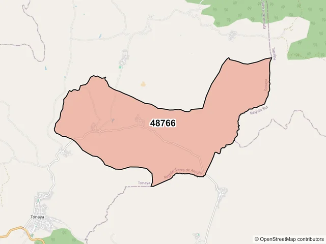 Mapa del código postal 48766, Tonaya, Jalisco