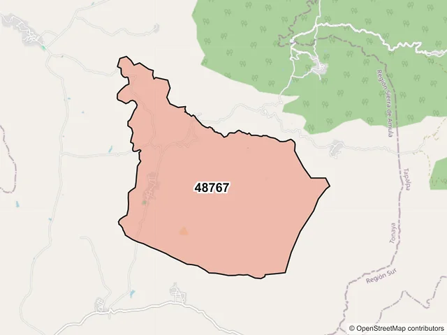 Mapa del código postal 48767, Tonaya, Jalisco