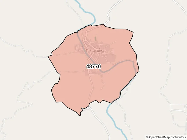 Mapa del código postal 48770, Tuxcacuesco, Jalisco