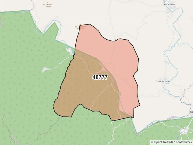 Mapa del código postal 48777, Tuxcacuesco, Jalisco