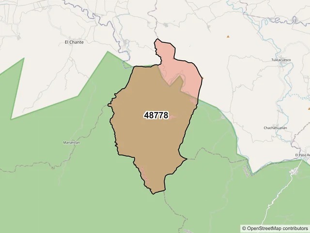Mapa del código postal 48778, Tuxcacuesco, Jalisco