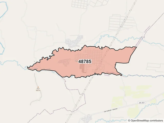 Mapa del código postal 48785, Tuxcacuesco, Jalisco