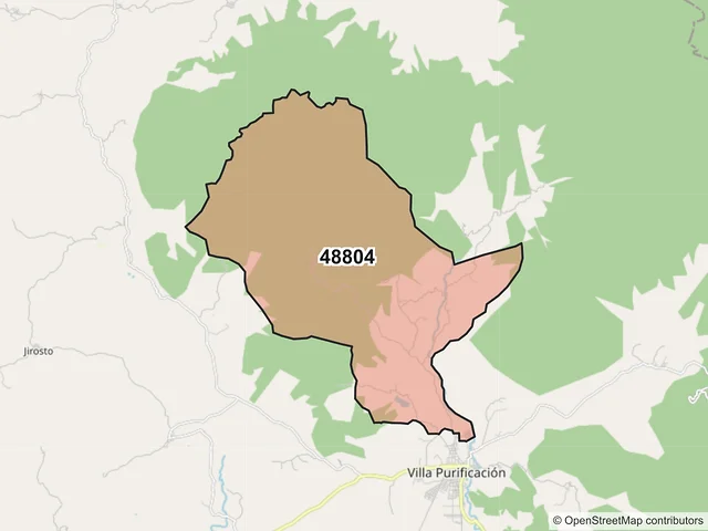 Mapa del código postal 48804, Villa Purificación, Jalisco