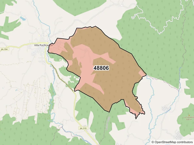 Mapa del código postal 48806, Villa Purificación, Jalisco