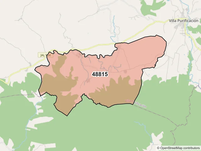 Mapa del código postal 48815, Villa Purificación, Jalisco