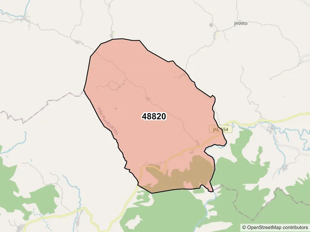 Mapa del código postal 48820, Villa Purificación, Jalisco